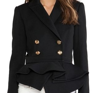 Double-breasted button & hook-&-bar front closure